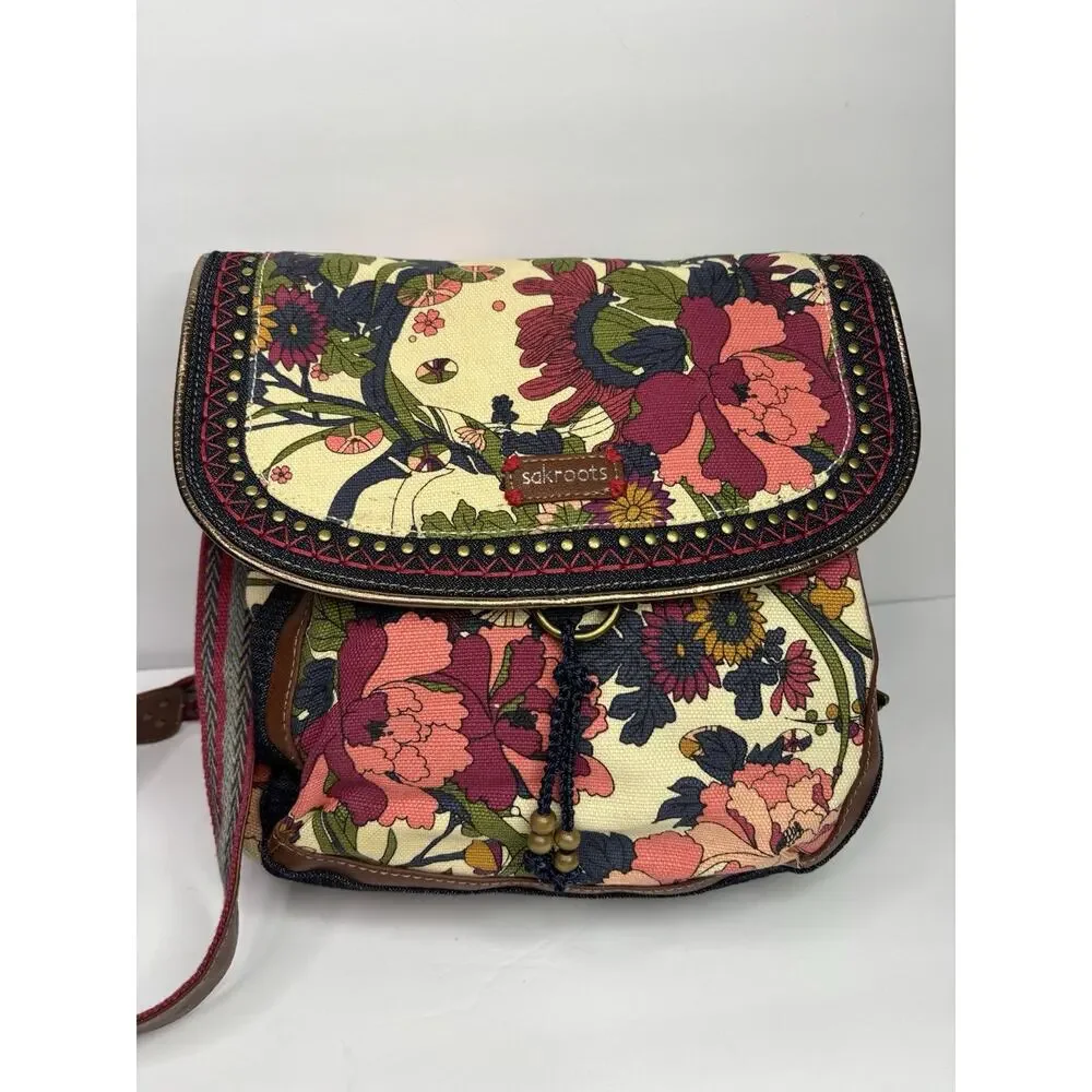 Sakroots Artist Circle Convertible Backpack Crossbody Violet Flower Power Charms - Picture 8 of 12